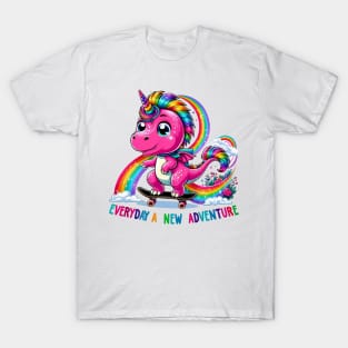 Unicorn Dinosaur Skateboard  Rainbow Adventure Dino Lover Top T-Shirt